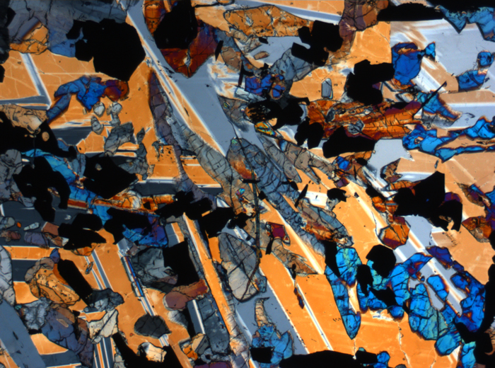 Thin Section Photograph of Apollo 17 Sample 70017,223 in Cross-Polarized Light at 2.5x Magnification and 2.85 mm Field of View (View #36)