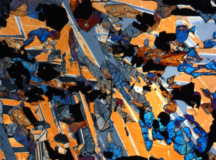 Thin Section Photograph of Apollo 17 Sample 70017,223 in Cross-Polarized Light at 2.5x Magnification and 2.85 mm Field of View (View #37)