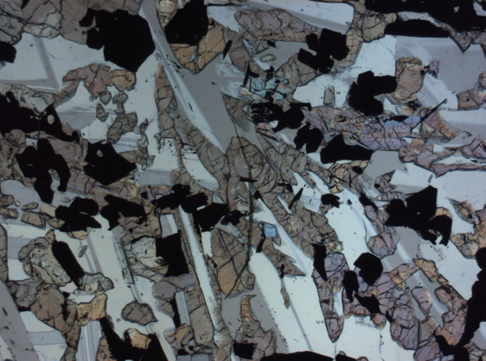 Thin Section Photograph of Apollo 17 Sample 70017,223 in Plane-Polarized Light at 2.5x Magnification and 2.85 mm Field of View (View #37)