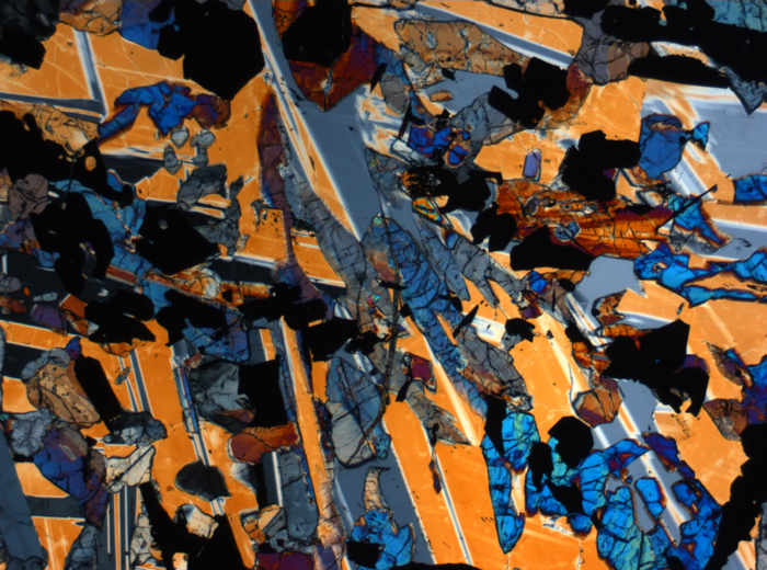Thin Section Photograph of Apollo 17 Sample 70017,223 in Cross-Polarized Light at 2.5x Magnification and 2.85 mm Field of View (View #38)