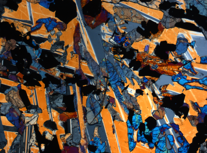 Thin Section Photograph of Apollo 17 Sample 70017,223 in Cross-Polarized Light at 2.5x Magnification and 2.85 mm Field of View (View #39)