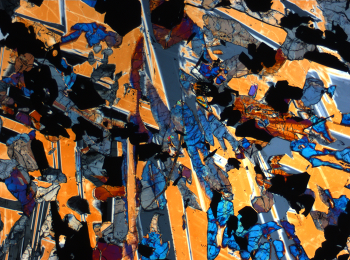 Thin Section Photograph of Apollo 17 Sample 70017,223 in Cross-Polarized Light at 2.5x Magnification and 2.85 mm Field of View (View #40)