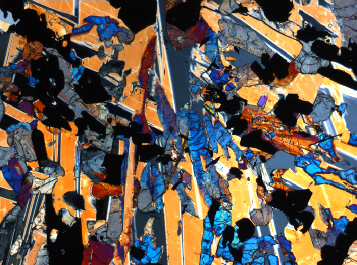 Thin Section Photograph of Apollo 17 Sample 70017,223 in Cross-Polarized Light at 2.5x Magnification and 2.85 mm Field of View (View #41)