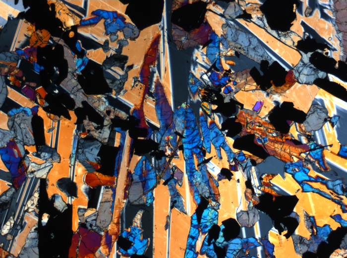 Thin Section Photograph of Apollo 17 Sample 70017,223 in Cross-Polarized Light at 2.5x Magnification and 2.85 mm Field of View (View #42)