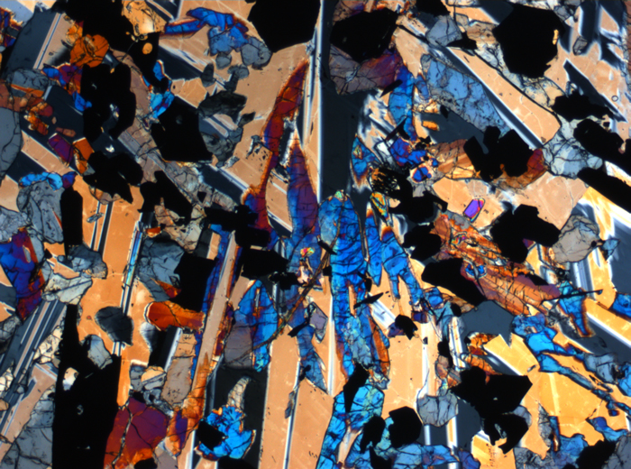 Thin Section Photograph of Apollo 17 Sample 70017,223 in Cross-Polarized Light at 2.5x Magnification and 2.85 mm Field of View (View #43)