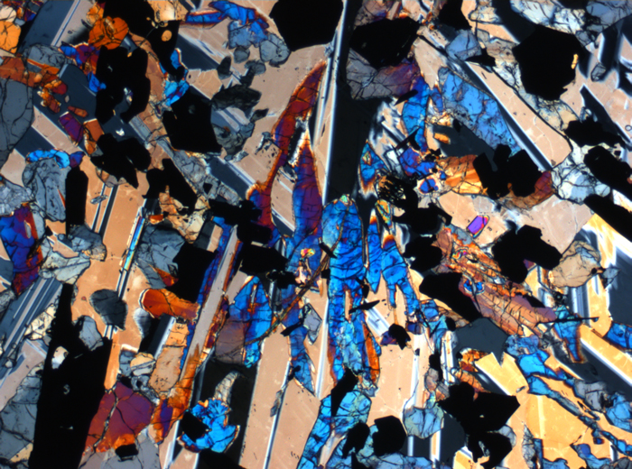 Thin Section Photograph of Apollo 17 Sample 70017,223 in Cross-Polarized Light at 2.5x Magnification and 2.85 mm Field of View (View #44)