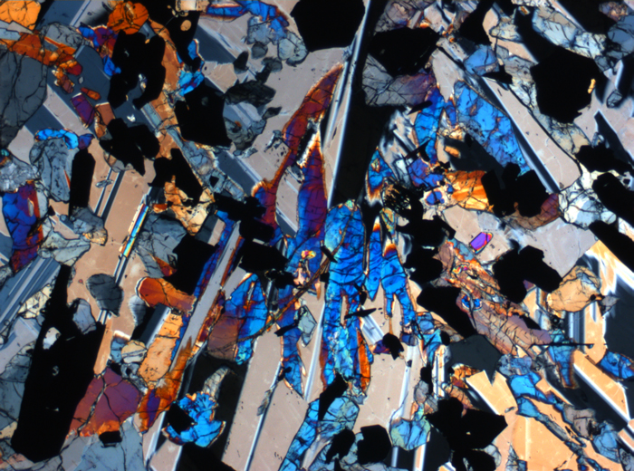 Thin Section Photograph of Apollo 17 Sample 70017,223 in Cross-Polarized Light at 2.5x Magnification and 2.85 mm Field of View (View #45)