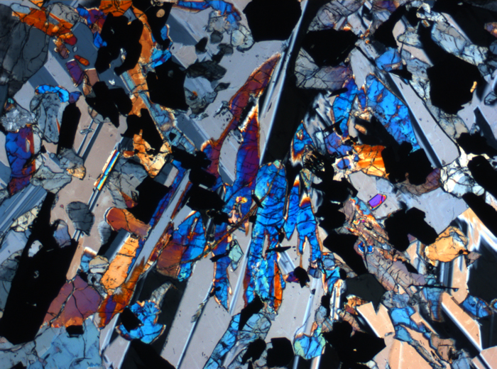 Thin Section Photograph of Apollo 17 Sample 70017,223 in Cross-Polarized Light at 2.5x Magnification and 2.85 mm Field of View (View #46)
