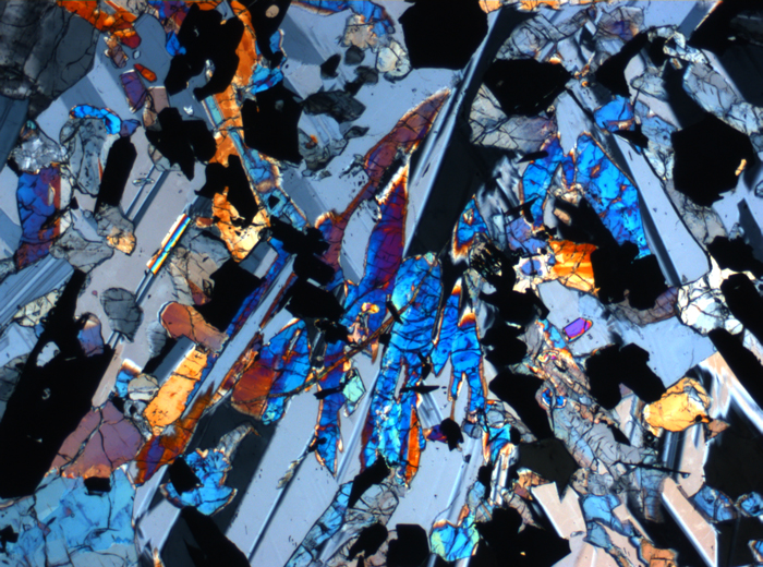 Thin Section Photograph of Apollo 17 Sample 70017,223 in Cross-Polarized Light at 2.5x Magnification and 2.85 mm Field of View (View #47)