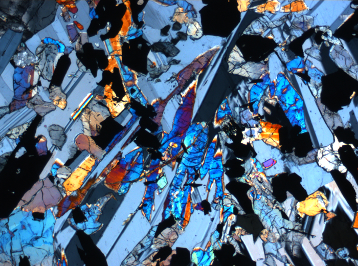 Thin Section Photograph of Apollo 17 Sample 70017,223 in Cross-Polarized Light at 2.5x Magnification and 2.85 mm Field of View (View #48)