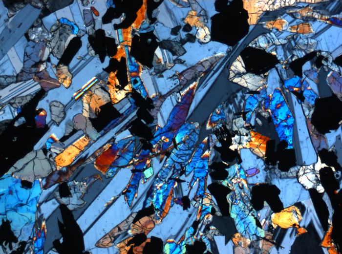 Thin Section Photograph of Apollo 17 Sample 70017,223 in Cross-Polarized Light at 2.5x Magnification and 2.85 mm Field of View (View #50)