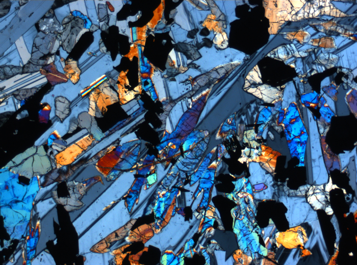 Thin Section Photograph of Apollo 17 Sample 70017,223 in Cross-Polarized Light at 2.5x Magnification and 2.85 mm Field of View (View #51)