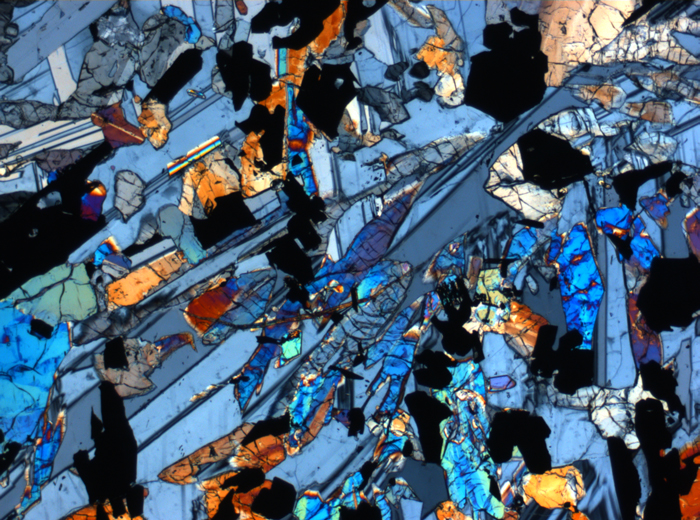Thin Section Photograph of Apollo 17 Sample 70017,223 in Cross-Polarized Light at 2.5x Magnification and 2.85 mm Field of View (View #52)
