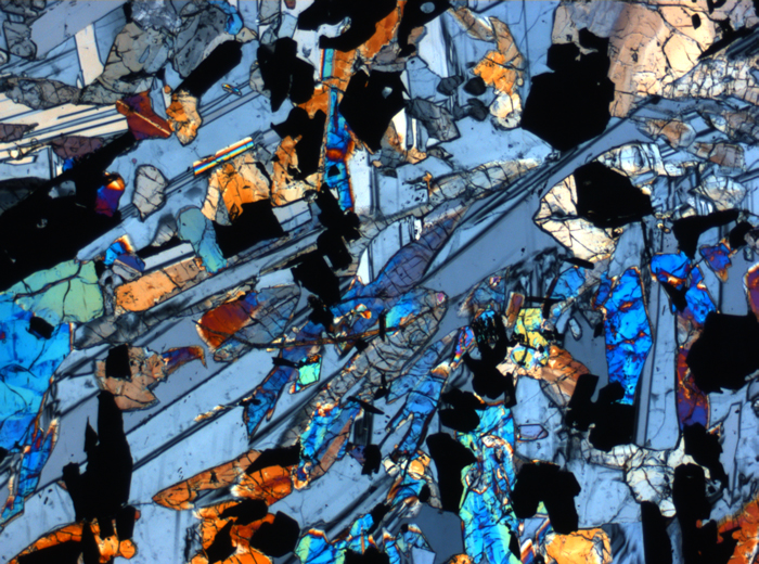 Thin Section Photograph of Apollo 17 Sample 70017,223 in Cross-Polarized Light at 2.5x Magnification and 2.85 mm Field of View (View #53)
