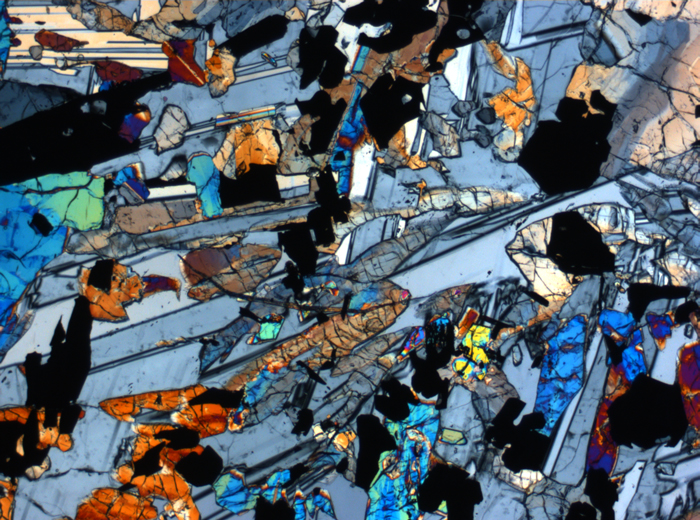 Thin Section Photograph of Apollo 17 Sample 70017,223 in Cross-Polarized Light at 2.5x Magnification and 2.85 mm Field of View (View #56)