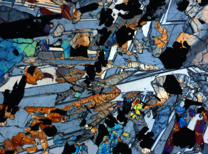 Thin Section Photograph of Apollo 17 Sample 70017,223 in Cross-Polarized Light at 2.5x Magnification and 2.85 mm Field of View (View #58)