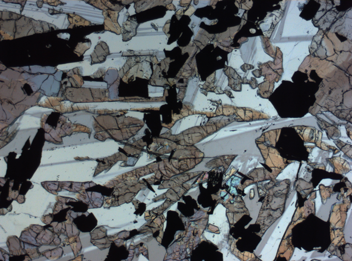 Thin Section Photograph of Apollo 17 Sample 70017,223 in Plane-Polarized Light at 2.5x Magnification and 2.85 mm Field of View (View #58)