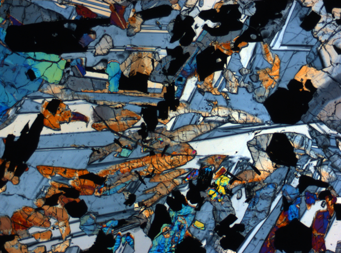 Thin Section Photograph of Apollo 17 Sample 70017,223 in Cross-Polarized Light at 2.5x Magnification and 2.85 mm Field of View (View #59)