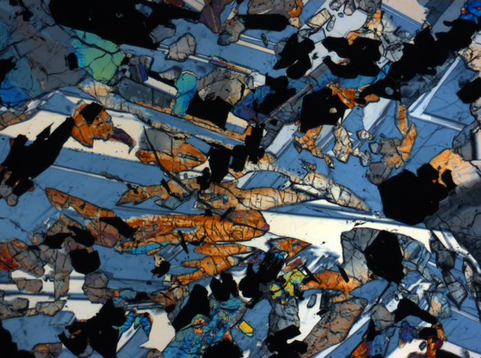 Thin Section Photograph of Apollo 17 Sample 70017,223 in Cross-Polarized Light at 2.5x Magnification and 2.85 mm Field of View (View #62)