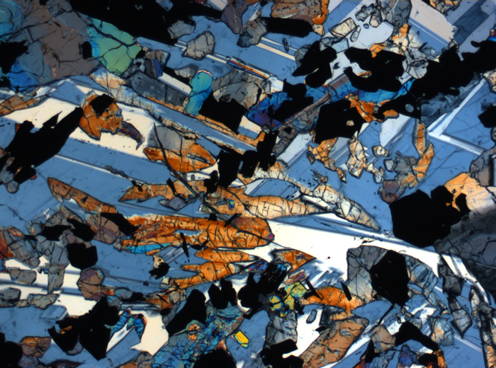 Thin Section Photograph of Apollo 17 Sample 70017,223 in Cross-Polarized Light at 2.5x Magnification and 2.85 mm Field of View (View #63)