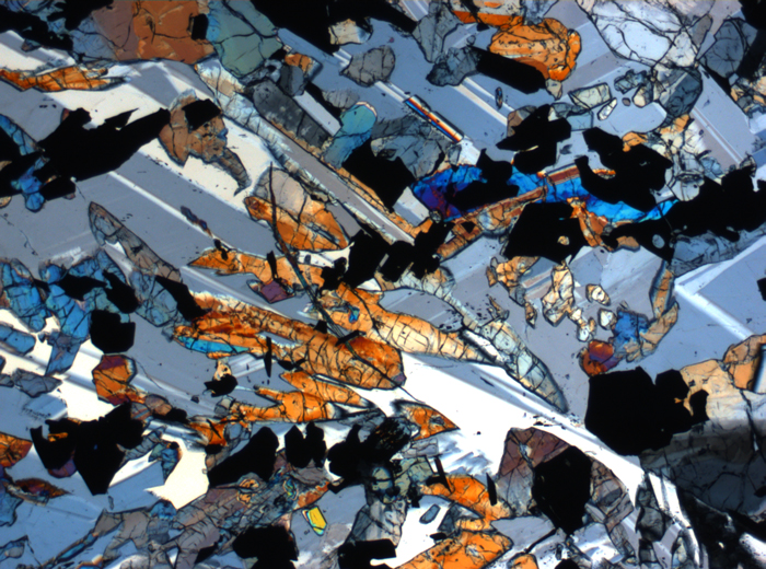 Thin Section Photograph of Apollo 17 Sample 70017,223 in Cross-Polarized Light at 2.5x Magnification and 2.85 mm Field of View (View #66)