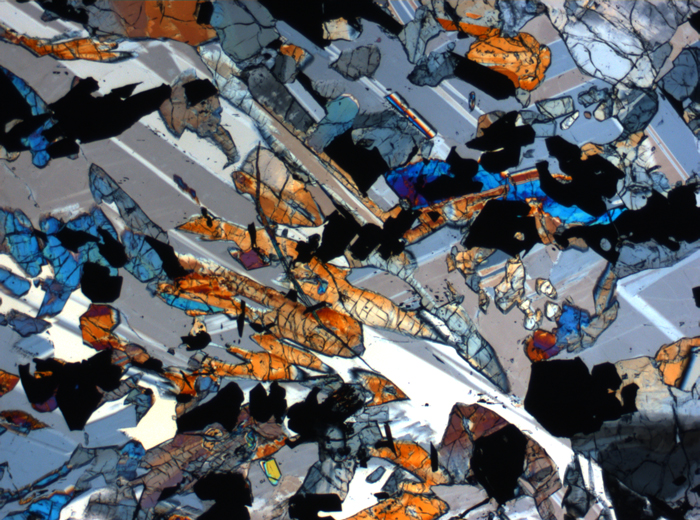 Thin Section Photograph of Apollo 17 Sample 70017,223 in Cross-Polarized Light at 2.5x Magnification and 2.85 mm Field of View (View #67)