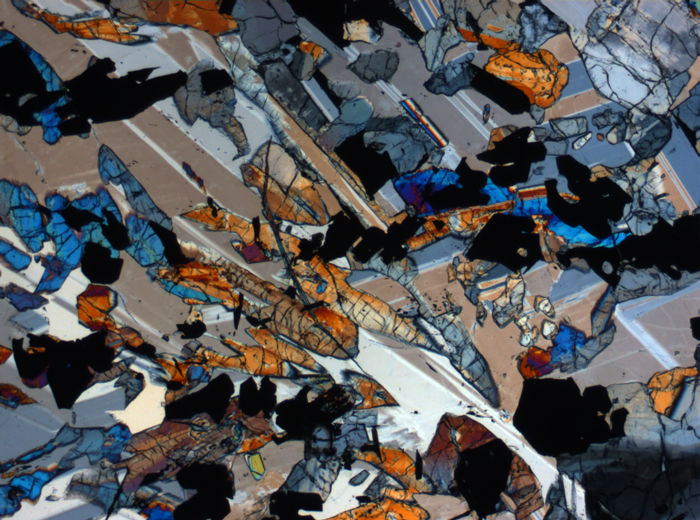 Thin Section Photograph of Apollo 17 Sample 70017,223 in Cross-Polarized Light at 2.5x Magnification and 2.85 mm Field of View (View #68)