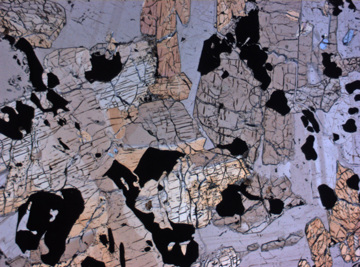 Thin Section Photograph of Apollo 17 Sample 70135,66 in Plane-Polarized Light at 2.5x Magnification and 2.85 mm Field of View (View #1)