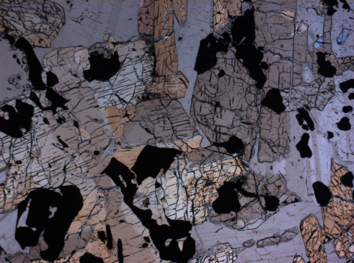 Thin Section Photograph of Apollo 17 Sample 70135,66 in Plane-Polarized Light at 2.5x Magnification and 2.85 mm Field of View (View #1)