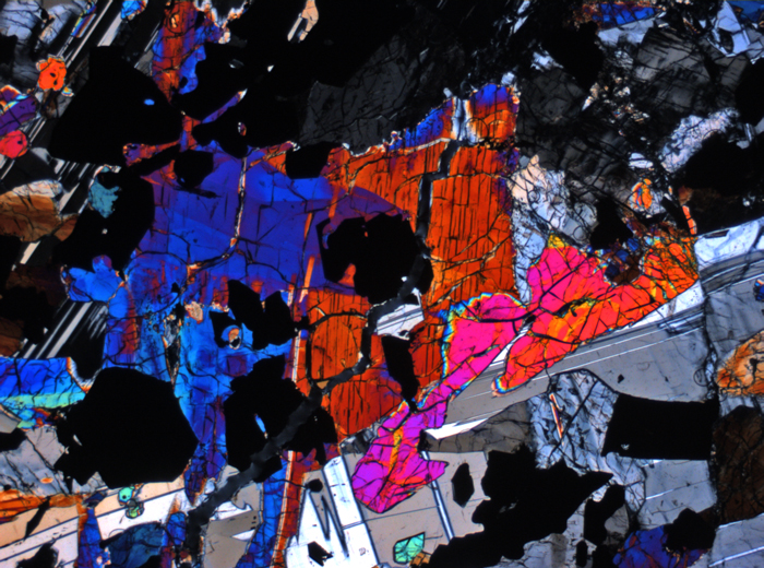 Thin Section Photograph of Apollo 17 Sample 70135,66 in Cross-Polarized Light at 2.5x Magnification and 2.85 mm Field of View (View #3)