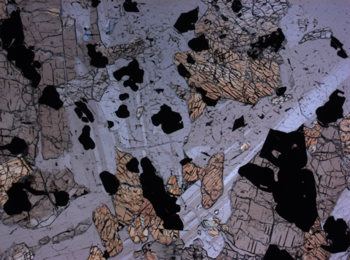 Thin Section Photograph of Apollo 17 Sample 70135,66 in Plane-Polarized Light at 2.5x Magnification and 2.85 mm Field of View (View #4)