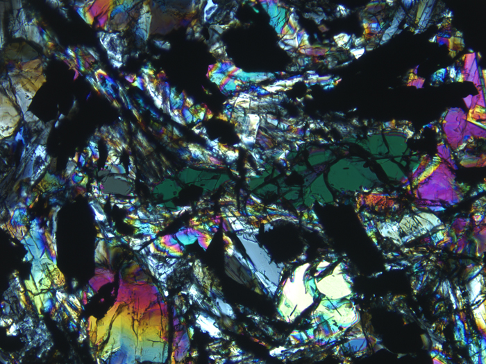 Thin Section Photograph of Apollo 17 Sample 70255,27 in Cross-Polarized Light at 10x Magnification and 1.15 mm Field of View (View #2)