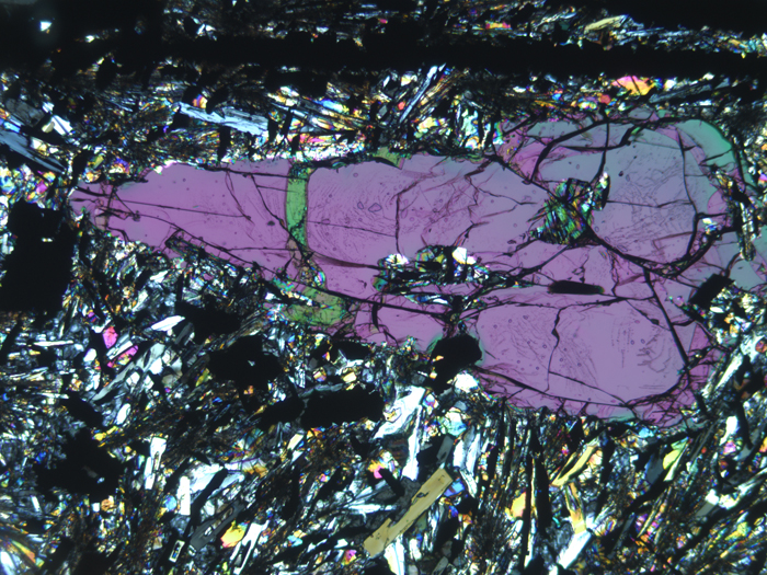 Thin Section Photograph of Apollo 17 Sample 70275,36 in Cross-Polarized Light at 5x Magnification and 2.3 mm Field of View (View #1)