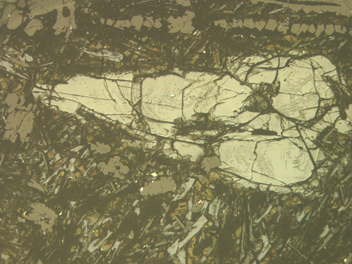 Thin Section Photograph of Apollo 17 Sample 70275,36 in Reflected Light at 5x Magnification and 2.3 mm Field of View (View #1)