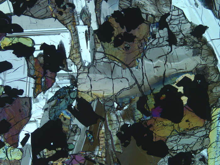 Thin Section Photograph of Apollo 17 Sample 70315,26 in Cross-Polarized Light at 5x Magnification and 2.3 mm Field of View (View #1)