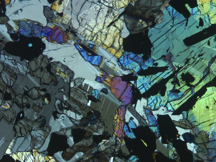 Thin Section Photograph of Apollo 17 Sample 70315,26 in Cross-Polarized Light at 5x Magnification and 2.3 mm Field of View (View #2)