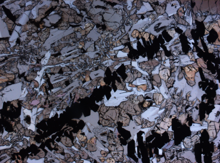 Thin Section Photograph of Apollo 17 Sample 71035,29 in Plane-Polarized Light at 2.5x Magnification and 2.85 mm Field of View (View #1)