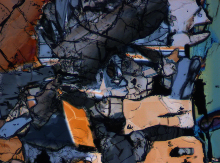 Thin Section Photograph of Apollo 17 Sample 71035,29 in Cross-Polarized Light at 10x Magnification and 1.15 mm Field of View (View #2)