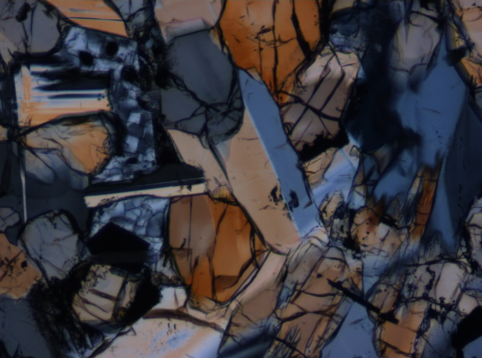 Thin Section Photograph of Apollo 17 Sample 71035,29 in Cross-Polarized Light at 10x Magnification and 1.15 mm Field of View (View #3)