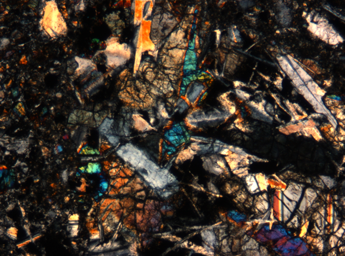 Thin Section Photograph of Apollo 17 Sample 72275,136 in Cross-Polarized Light at 5x Magnification and 1.4 mm Field of View (View #2)