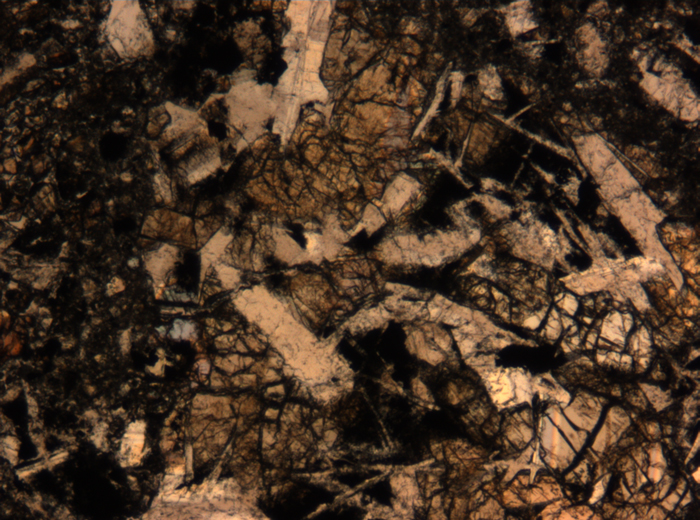 Thin Section Photograph of Apollo 17 Sample 72275,136 in Plane-Polarized Light at 5x Magnification and 1.4 mm Field of View (View #3)