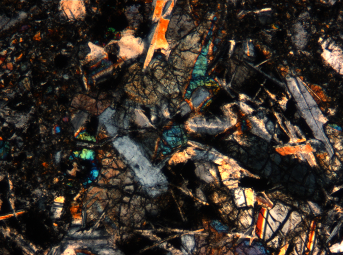Thin Section Photograph of Apollo 17 Sample 72275,136 in Cross-Polarized Light at 5x Magnification and 1.4 mm Field of View (View #4)