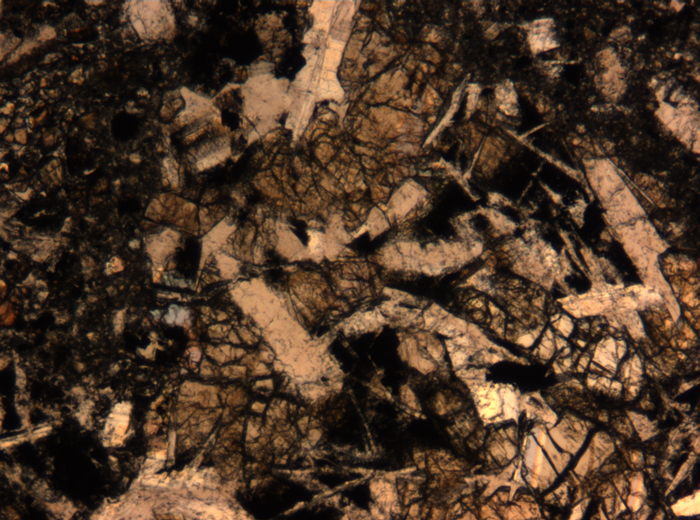Thin Section Photograph of Apollo 17 Sample 72275,136 in Plane-Polarized Light at 5x Magnification and 1.4 mm Field of View (View #4)