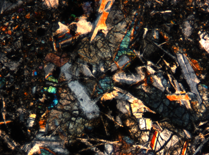 Thin Section Photograph of Apollo 17 Sample 72275,136 in Cross-Polarized Light at 5x Magnification and 1.4 mm Field of View (View #5)