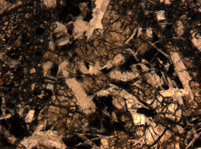 Thin Section Photograph of Apollo 17 Sample 72275,136 in Plane-Polarized Light at 5x Magnification and 1.4 mm Field of View (View #5)