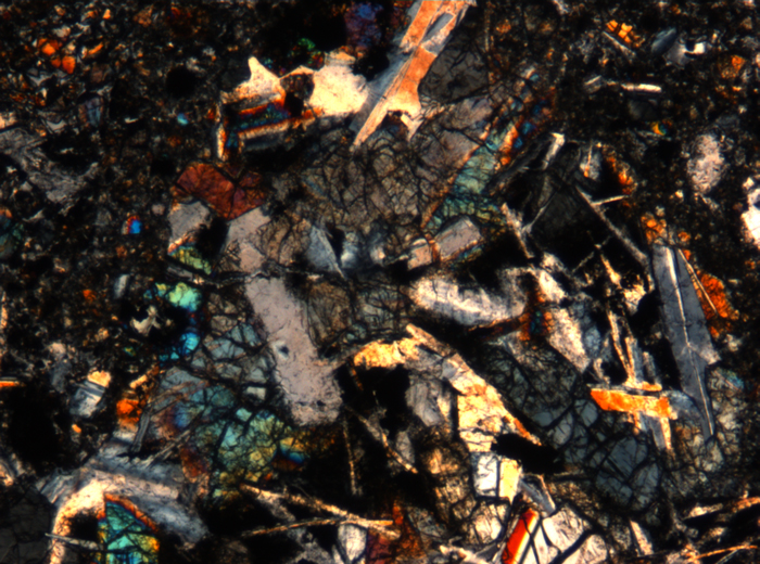 Thin Section Photograph of Apollo 17 Sample 72275,136 in Cross-Polarized Light at 5x Magnification and 1.4 mm Field of View (View #7)