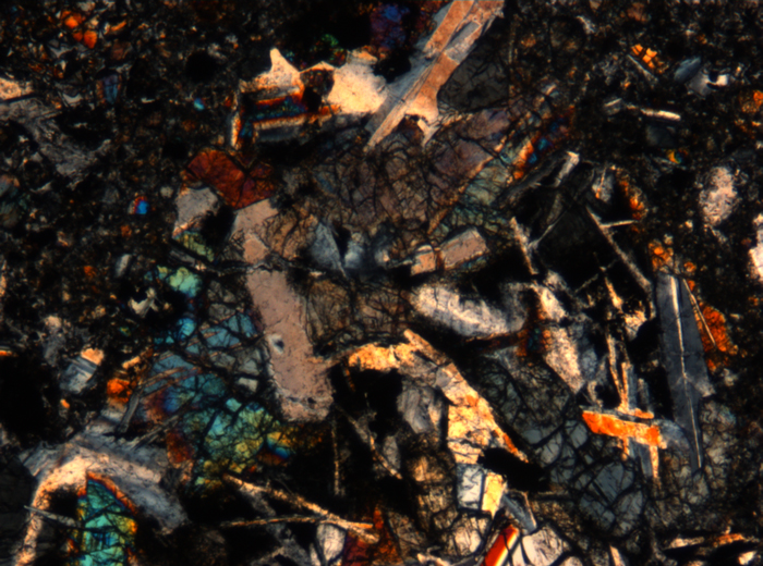 Thin Section Photograph of Apollo 17 Sample 72275,136 in Cross-Polarized Light at 5x Magnification and 1.4 mm Field of View (View #8)