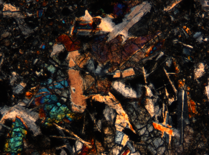 Thin Section Photograph of Apollo 17 Sample 72275,136 in Cross-Polarized Light at 5x Magnification and 1.4 mm Field of View (View #10)