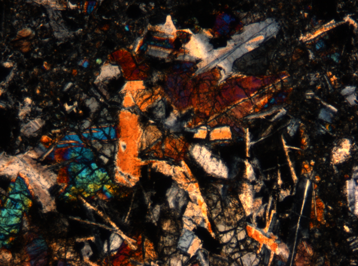 Thin Section Photograph of Apollo 17 Sample 72275,136 in Cross-Polarized Light at 5x Magnification and 1.4 mm Field of View (View #12)