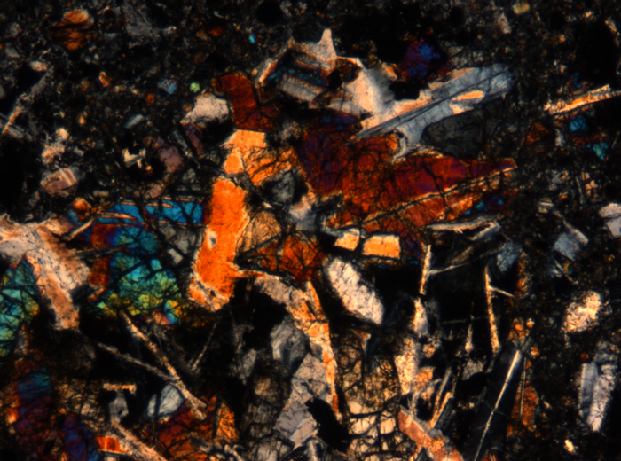 Thin Section Photograph of Apollo 17 Sample 72275,136 in Cross-Polarized Light at 5x Magnification and 1.4 mm Field of View (View #14)